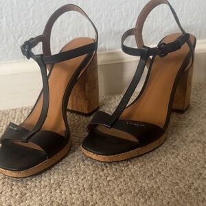 Coach Black and Tan Heeled Sandals